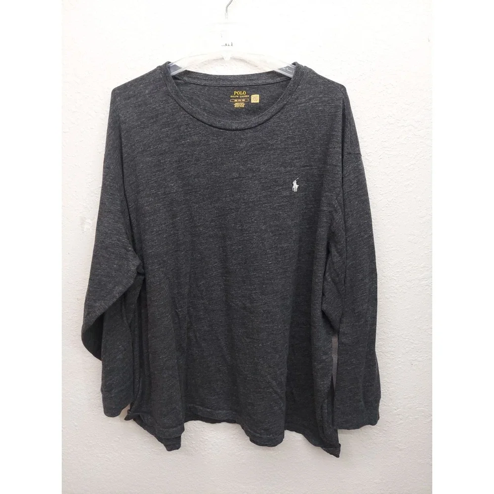 Polo Ralph Lauren Shirt Mens 5XL Gray Pony Long Sleeve Tee Pullover Crew Neck